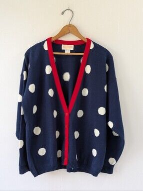Vintage Pendleton Sophisticates Cotton Cardigan XL Polka Dot Blue White Red USA